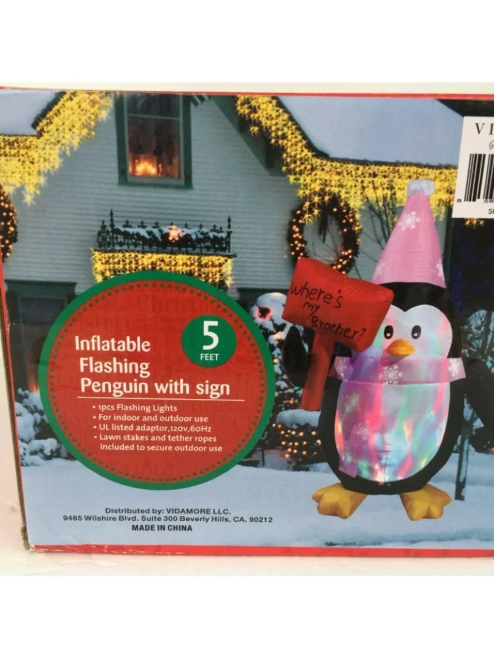 Vidamore 5 Ft Inflatable Penguin Brother Sign Flashing Lights Christmas Outdoor